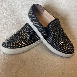 Silver Studded Black Slip on Sneakers Vince Camuto